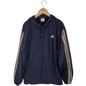 Vintage Adidas Pullover 1/4 Snaps Windbreaker Hooded Jacket Vented Mens XL Navy